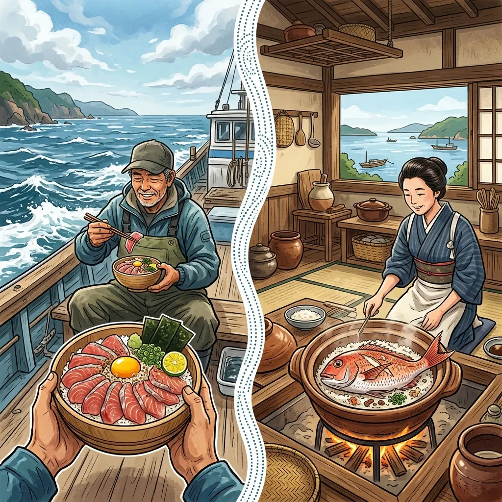 松山風鯛めしと宇和島風鯛めしのルーツ(イメージ)