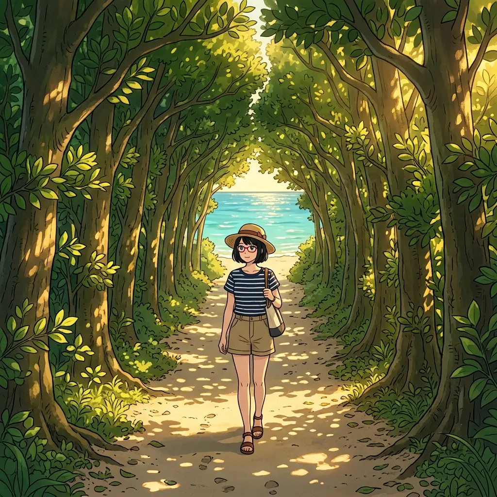 備瀬のフクギ並木を歩くsa-tan（イメージ）