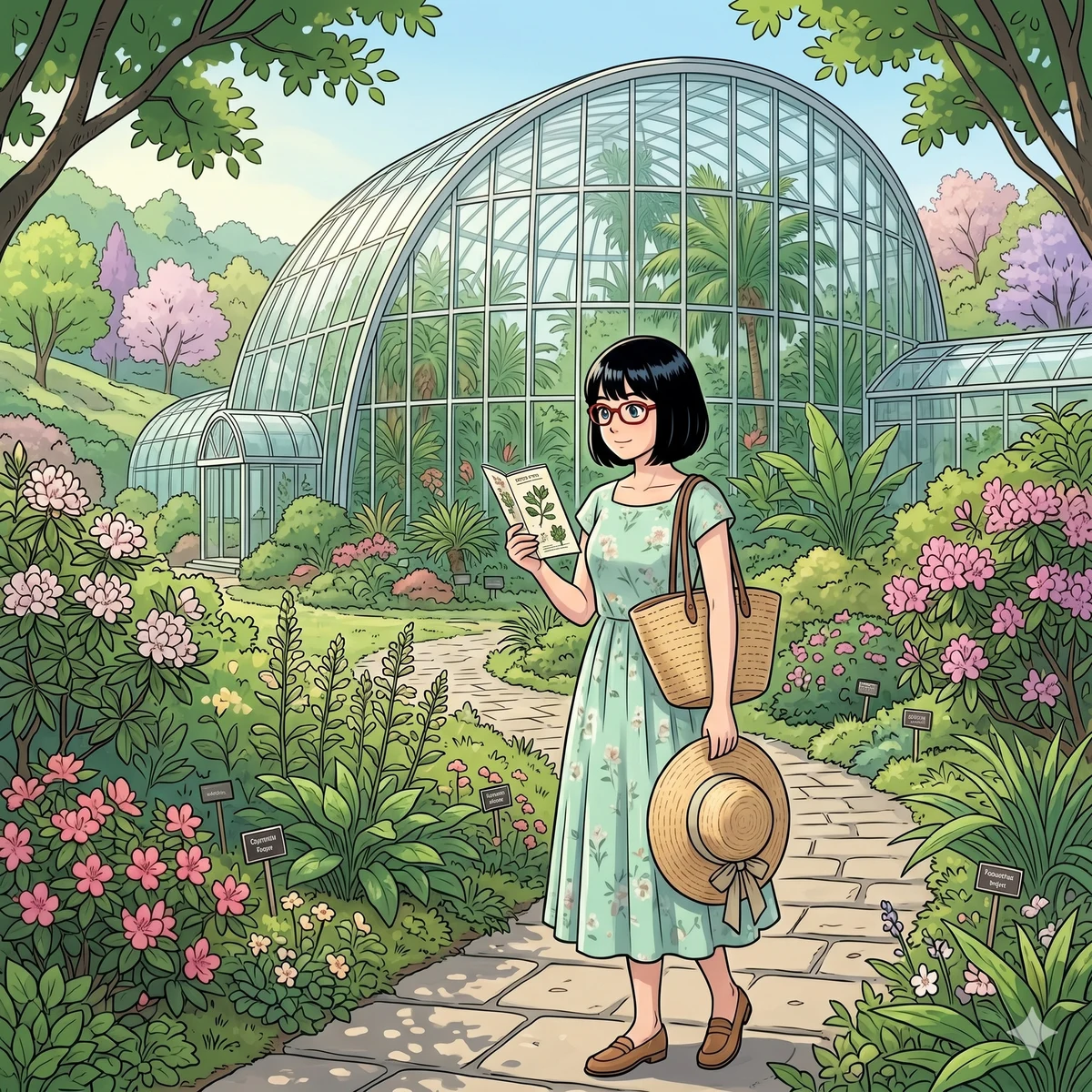 牧野植物園の温室を散歩するsa-tan(イメージ)