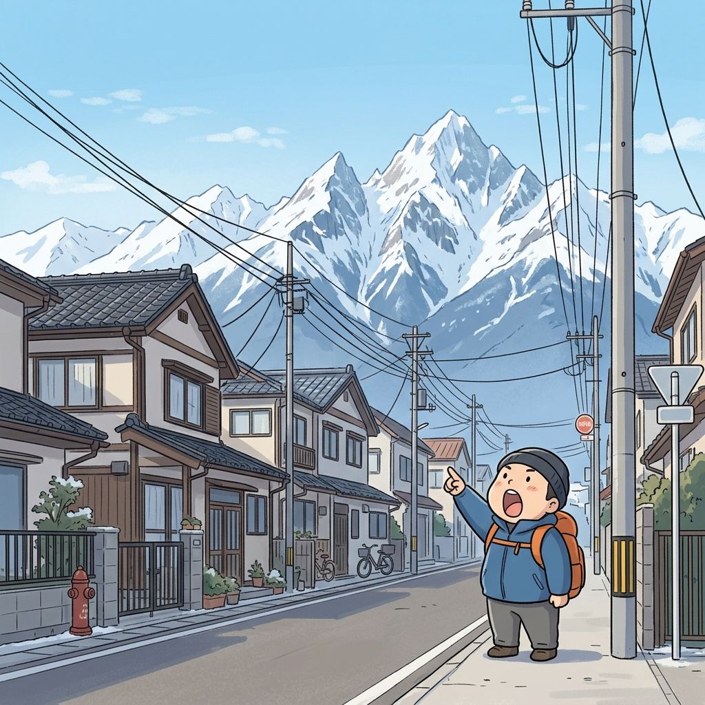 街並みの背後にそびえる立山連峰