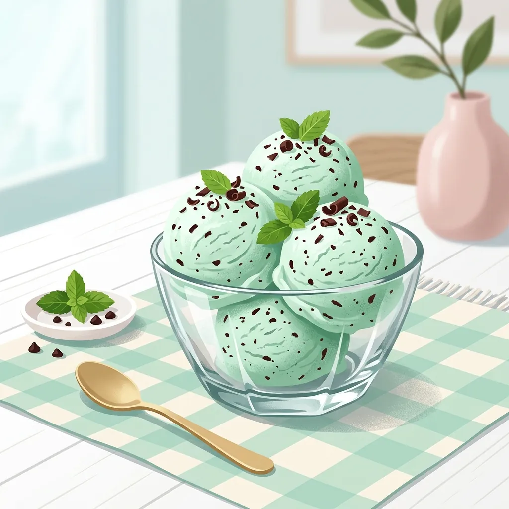 ガラスの器に綺麗に盛られた爽やかなチョコミントアイスクリーム