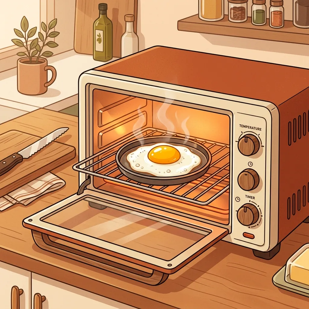 オーブントースターの中にある専用の丸いプレートで、ふっくらと焼き上がる綺麗な丸い目玉焼き